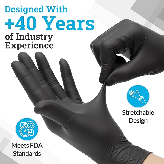 Hand-E Touch Black Nitrile Disposable Gloves Small, 50 Count - BBQ, Tattoo, Hair Dye, Cooking, Mechanic Gloves - Powder and Latex Free