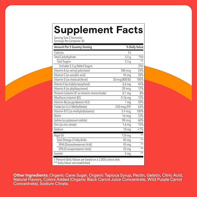 SmartyPants Kids Multivitamin Gummies - Improved Formula: Omega 3 (DHA/EPA), Vitamins D3, C, B12, B6, Vitamin A, K & Zinc, Gluten Free, Cherry Berry Punch Flavors, 60 Count (30 Day Supply)