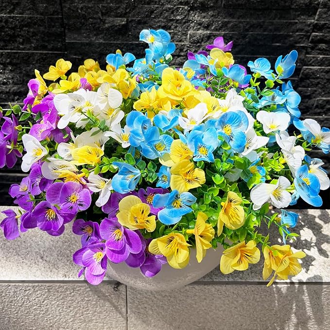 Artificial Flowers for Outdoor, 16pcs Realistic Faux Plants,UV Resistant Fake Fake Plastic Flowers for Outside Indoor Porch Patio Window Box Planter Home Decor