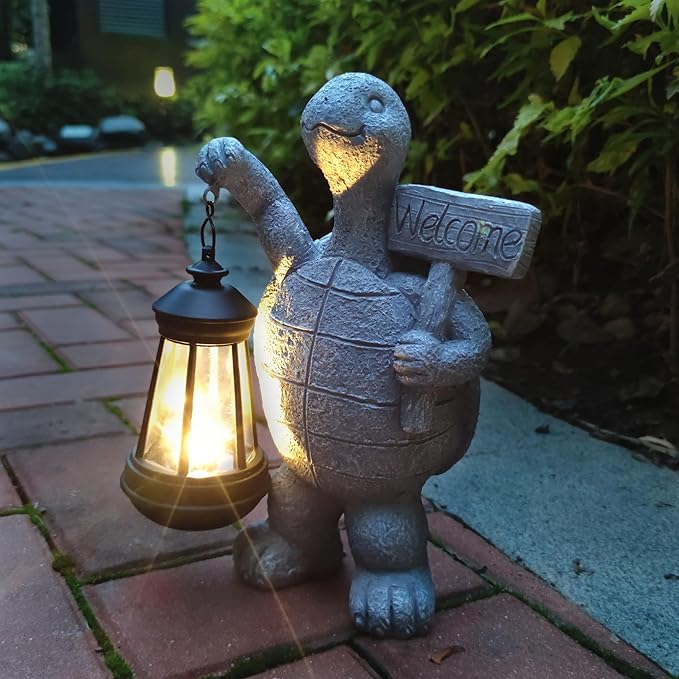 Qobumy Sea Turtle Solar Garden Statues,Resin Sea Turtle Figurine Decorations with Solar Lights Lantern, Outdoor Figurines Lawn Garden Statue Decor Art for Lawn,Yard, Balcony Ornament.
