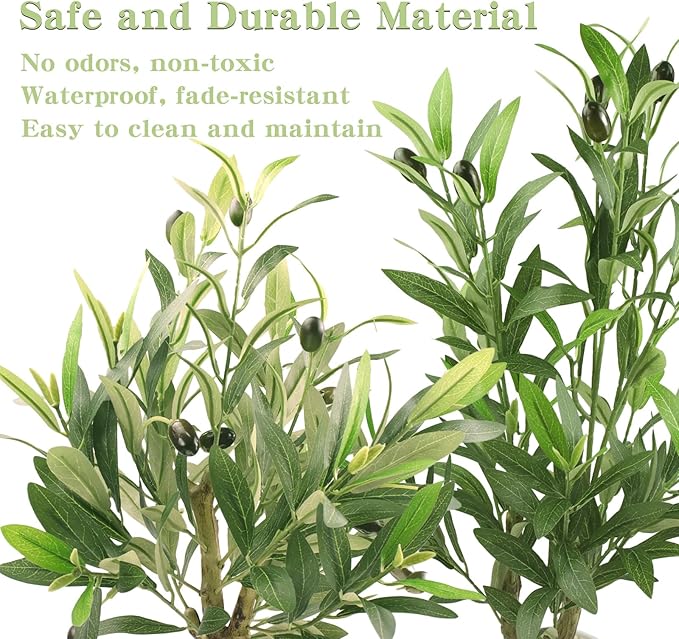Abyjifar 20" Artificial Olive Tree with Pot, Faux Green Potted Plants Indoor Fake Greenery Olive Branches Stems in Pot for Tabletop Desk Office Kitchen Living Room Bedroom Bathroom Home Decor