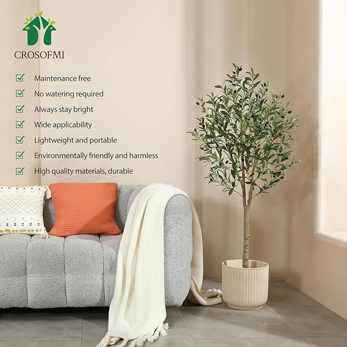 CROSOFMI Artificial Olive Tree Plant 5Ft Fake Topiary Silk Tree, Perfect Faux Plants in Pot for Indoor Outdoor House Home Office Garden Modern Decoration Housewarming Gift,1Pcs