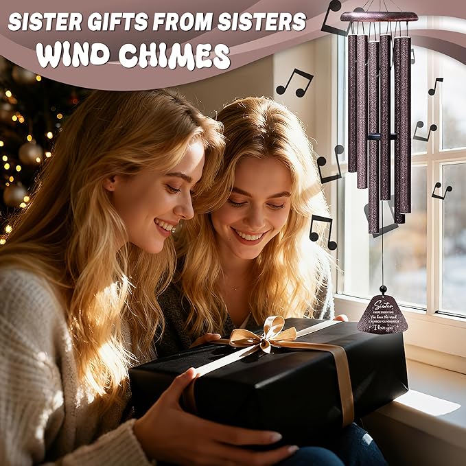 Fusui Sister Gifts Wind Chimes 32", Gifts for Sisters, Big Sister Birthday Gift from Sis/Brothers, Christmas Mothers Valentines Day Graduation Gift for Sisters, Best Sis Ever Presents for Women