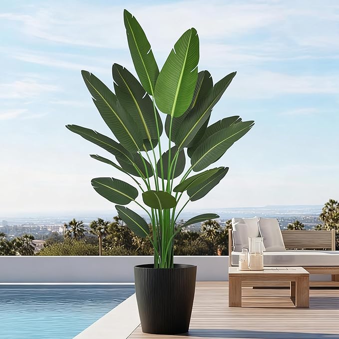 7FT Bird of Paradise Artificial Plant, 84" Tall Artificial Plants Indoor with 19 Realistic Leaves, Fake Floor Plant Faux Tropical Trees with Pot for Home Living Room Office Mall Indoor Decor
