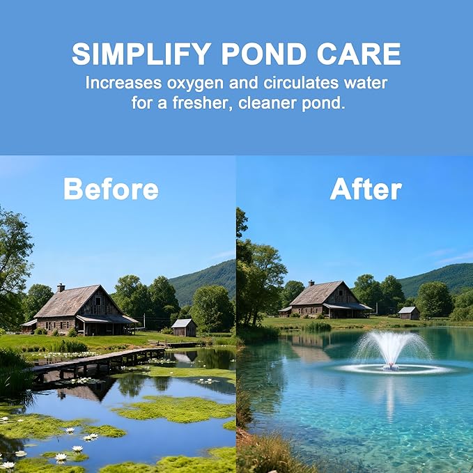 Plastic Pond Fountain Aerator, 15000 GPH Fountain Pump, 750W (1HP) Pond Pump with 100 ft Power Cord and Two 30 ft Tie-Down Ropes, Pond Aerator for Outdoor Ponds and Lakes