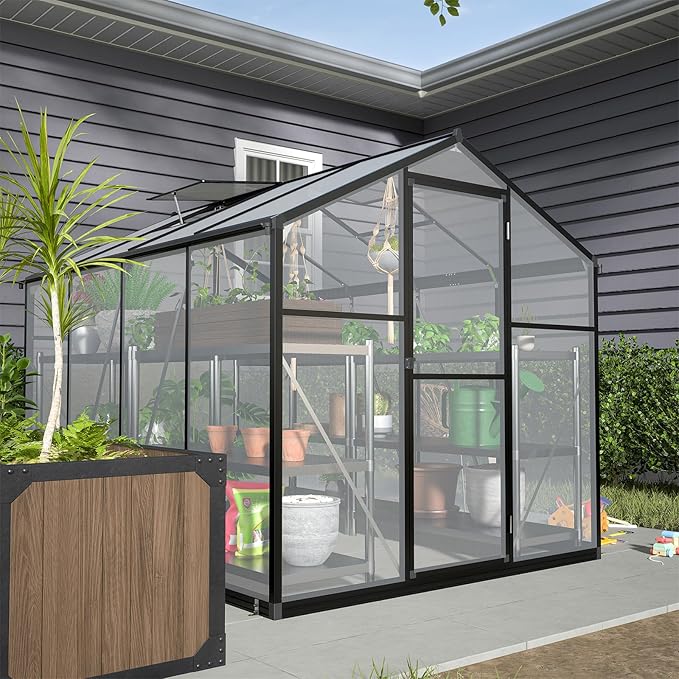 6x8 Ft Greenhouses for Outdoors, UV-Coated Polycarbonate Panels and Aluminium Green Houses for Outside, 2 Roof Vents, Invernaderos para Plantas Exterior, Walk-in Greenhouse Kit for Backyard, Lawn