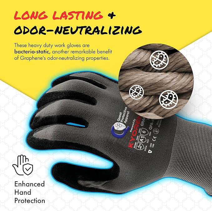 Quest Protective Apparel Cut Resistant Work Gloves (ANSI A1) – Lightweight Graphene Gloves for Gardening,DIY,Mechanical & General Handling – Breathable Grip Gloves for Men & Women – X-Large,Case of 72
