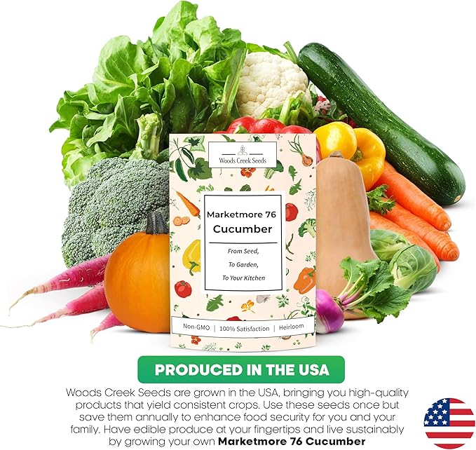 Marketmore 76 Cucumber Seeds for Planting - Heirloom Cucumber Seed Pack - Non-GMO, Crisp Texture Pickling Cucumbers for Planting Indoors or Outdoors - Vegetables Seeds for Planting