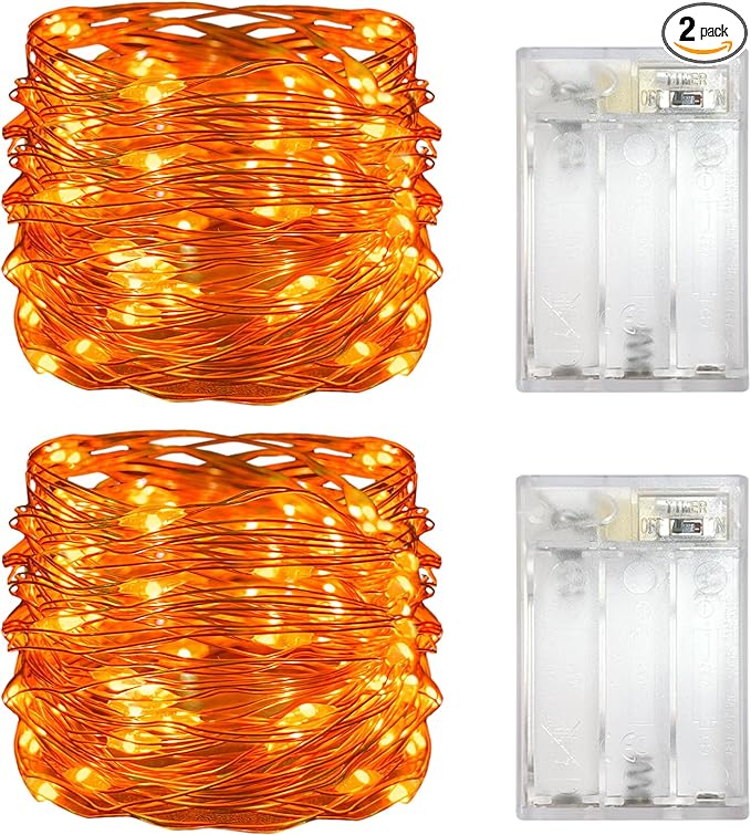 with Timer Function Battery Operated Dewdrop Led Lights,Mini Fairy Lights for Home Parties Christmas/Halloween Holiday Decoration,6 Hours on/18 Hours Off,30 LEDs,10 Feet (Orange, 2)