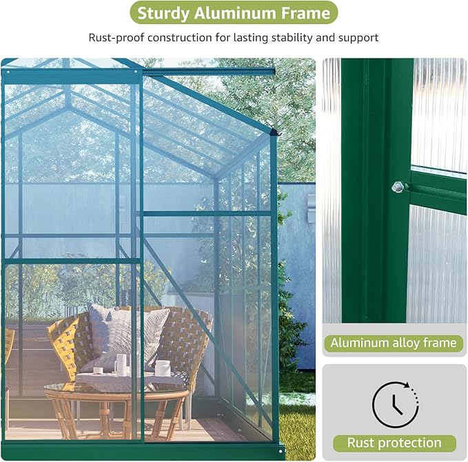 6x8 Ft Greenhouses for Outdoors, UV-Coated Polycarbonate Panels and Aluminium Green Houses for Outside, Outdoor Greenhouse with Roof Vent, Invernaderos para Plantas Exterior, Walk-in Greenhouse Kit