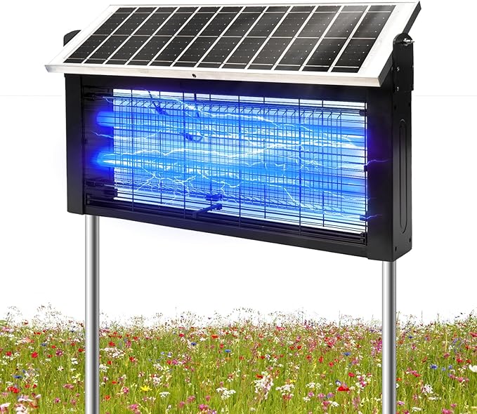 Solar Bug Zapper Outdoor w 20W Solar Panel, LANGY 4500V Electric Bug Zapper Solar Powered w 16ft Cable for 4000 Sq.ft, Mosquito Zapper Outdoor Waterproof w 6000mAh Battery for Patio Yard Home Camping