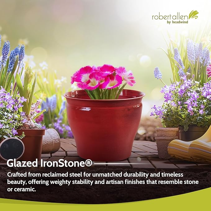 Headwind Glazed Ironstone Avery Collection Decorative Plant Pot – 14" Autumn Blaze Red Glazed Decorative Pot – Lightweight & Durable Flower Pots for Indoor Plants - Outdoor Planter by Robert Allen