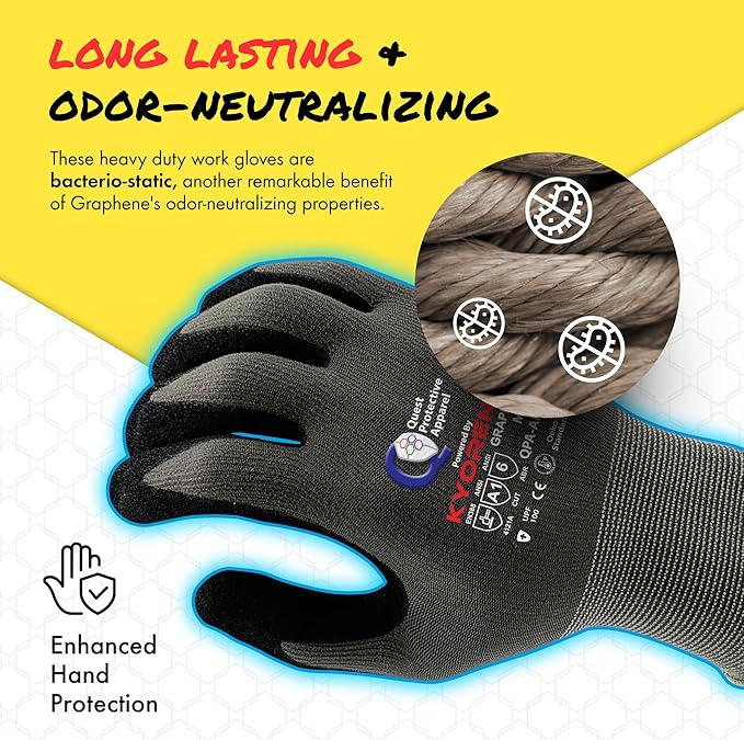 Quest Protective Apparel Cut Resistant Work Gloves (ANSI A1) – Lightweight Graphene Gloves for Gardening,DIY, Mechanical & General Handling – Breathable Grip Gloves for Men & Women – Medium, Pack of 1