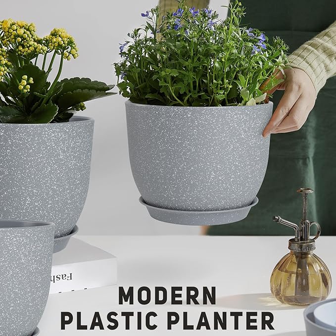 YNNICO Plant Pots 12/10/9 inch Set of 3, Flower Pots with Multi Mesh Drainage Holes, Large Planters for Indoor Outdoor Garden Plants and Flowers. (Gray)