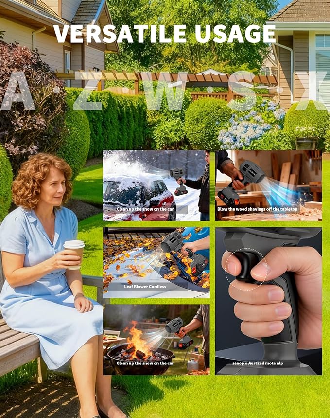 21V Cordless Handheld Leaf Blower - Variable Speed, 30000RPM Powerful Handheld Blower with Rechargeable Battery, Protective Gear for Home, Backyard, Driveway & Snow Removal