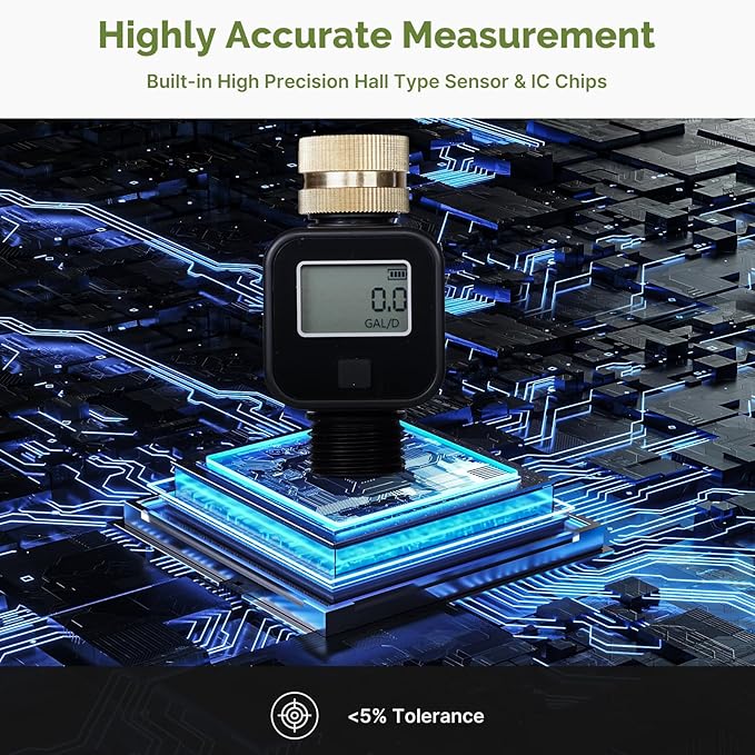 RISOON Brass Water Flow Meter with LCD - Accurate Gallon/Liter Measurement for Pool Filling, RV Tank, Garden Hose & Lawn Sprinkler