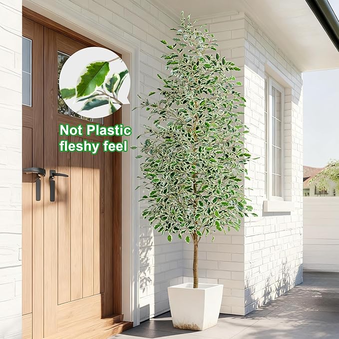 8FT Artificial Ficus Trees Indoor Faux Trees Indoor Fake Floor Plants Tall Artificial Tree with White Pot Faux Tree Fake Indoor Tree Silk Plants Artificial Trees for Home Decor Indoor
