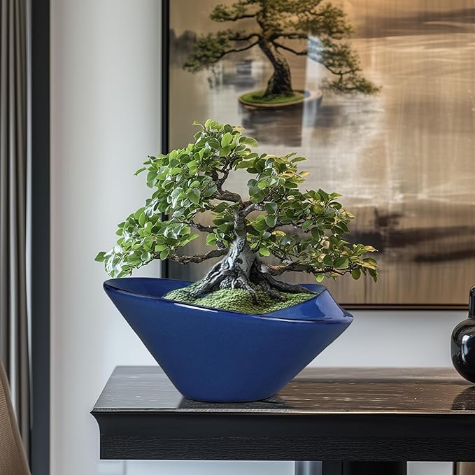 Teagas Bonsai Tree Pot 13 Inch - Ceramic Succulent Pots Large Bonsai Planter for Indoor Outdoor Plants Decorative Plant Pot with Drainage Hole Flower Pot for House Garden Room Home Decor Blue