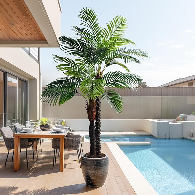 Erimda 6.2FT Artificial Phoenix Palm Tree Artificial Plants Indoor Outdoor Large Faux Coconut Silk Palm Tree Tropical Fake Tree Faux Sago Palm Plant for Modern Farmhouse Yard Outside Patio Poolside