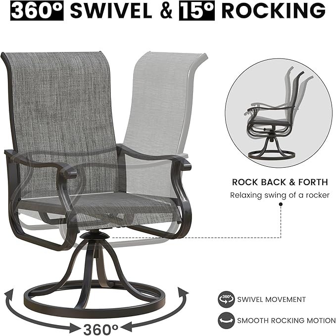 Patio Swivel Chairs Set of 2, Outdoor Dining Chairs with High Back, All-Weather Swivel Rocker Chair for Lawn, Porch or Garden