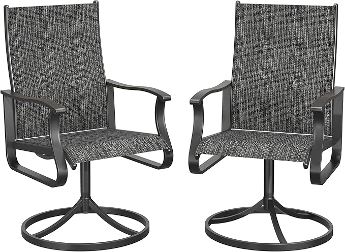 Patio Swivel Chairs Set of 2, Outdoor Dining Chairs with High Back, 360° Swivel Rocker Chair in All-Weather Textilene & Metal Frame for Garden, Porch, Backyard, Balcony(Dark Grey)