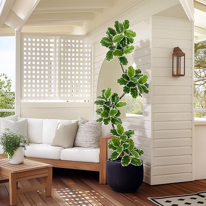 GarveeHome Fiddle Leaf Fig Tree Artificial Indoor, 7 ft Tall Faux Rubber Tree with Sphere Planter, Tall Artificial Plants with Moss for Home Decor Office Living Room
