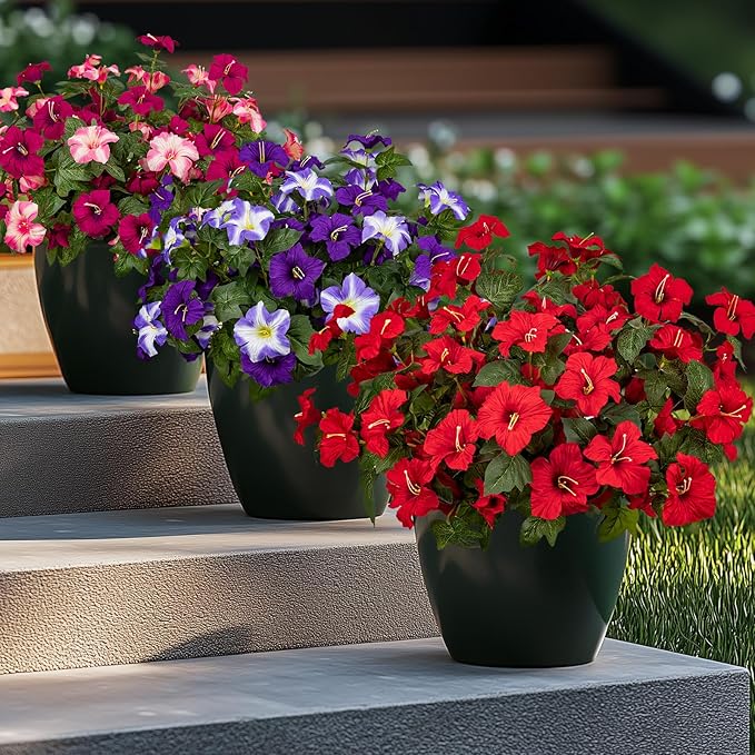 Brlita 19 Inch Artificial Flowers for Outdoor Indoor Garden Home Decoration,Faux Flower for Home Office Garden Patio Balcony 4 Bundles (Red)