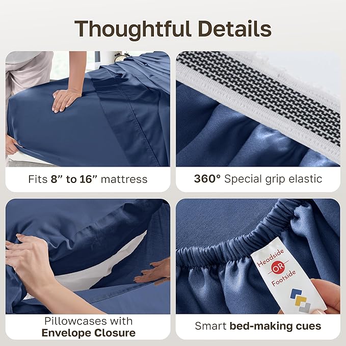 California Design Den King Size Sheets Set Deep Pockets - Certified Authentic 100% Egyptian Cotton Sheets King Size Sateen, Deep Pocket, Gripper Elastic, Breathable, Durable Luxury Bedding - Navy Blue