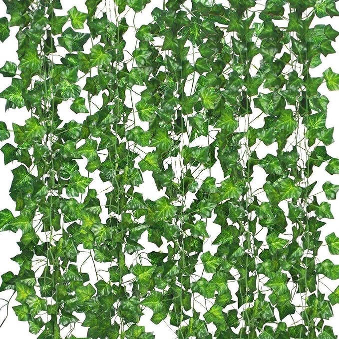 Comtelek 168 FT Artificial Ivy 24 Pack Ivy Vine Garland Ivy Leaves Greenery Garlands Clip Hanging Fake Leaf Plants Faux Green Flowers Decor Home Kitchen Garden Office Wedding Wall