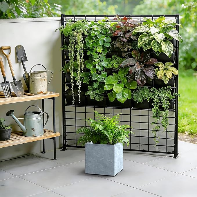 Kante 10 Inch Square Concrete Planter for Outdoor Indoor Home Patio Garden, Large Plant Pot with Drainage Hole and Rubber Plug, Slate Gray