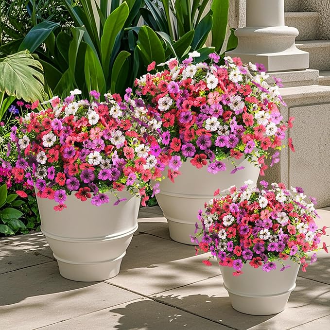 ZFProcess Artificial Flowers Faux Plants Outdoor Fake Flowers Spring Decor,12 Bundles Realistic Plastic Plant Colorful Daisy UV Resistant for Porch Patio Home Yard Garden Window Box Pot Planters