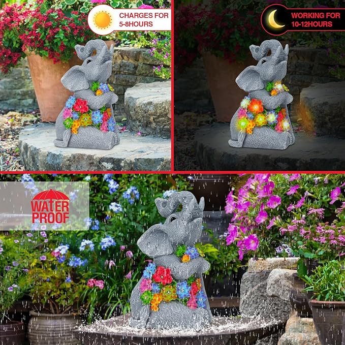 RICHIE Womens Gifts Solar Statues for Garden Decor, Outdoor Elephant Sculptures for Clearance Lights for Outside Lawn Ornaments Birthday Gifts for Mom Grandma Women- Chrismtas Gifts for Mom Grandma