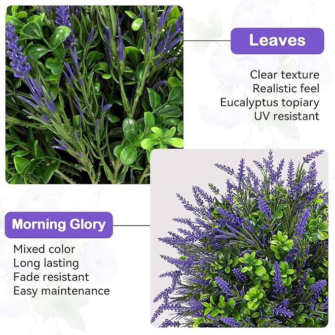 ENVEN Artificial Topiary Lavender Ball Tree Outdoor Plants with Ground Spike 22"- UV Resistant Faux Shrubs, Eucalyptus Fake Plants for Indoor & Garden, Yard, Porch, Patio Decor