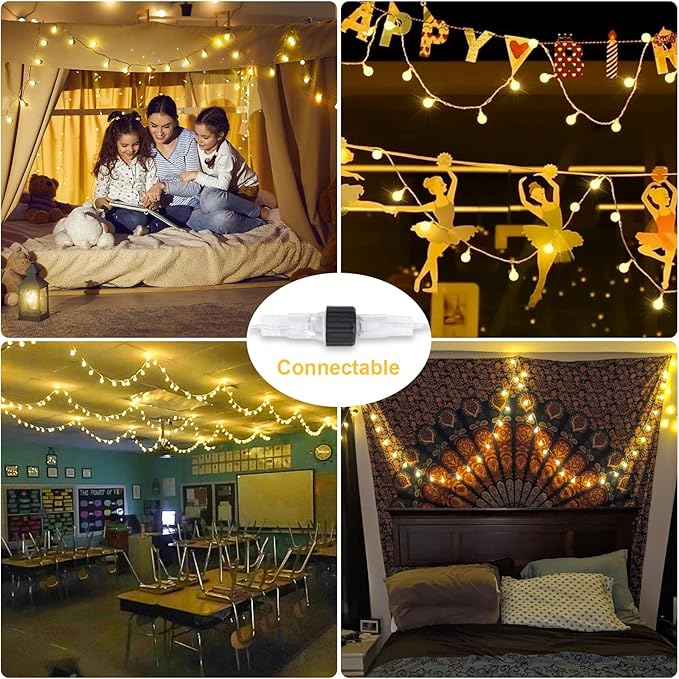 JMEXSUSS 100 LED Connectable Globe String Lights Indoor Bedroom, 33ft Warm White Christmas Lights Plug in with Remote, 8 Modes Hanging Fairy Light Outdoor for Room Classroom Party Valentine Day Decor