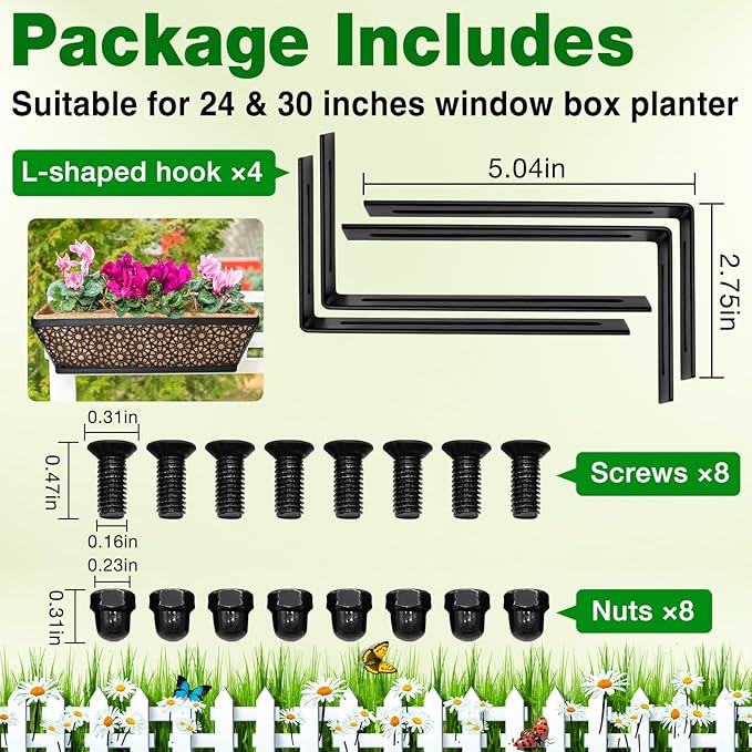 Halatool 2 Pack Window Box Brackets for Railing, Adjustable Heavy Duty Iron Window Flower Holder, Outdoor Sturdy Railing Planter Box Brackets for Fences, Balconies, and Gardens