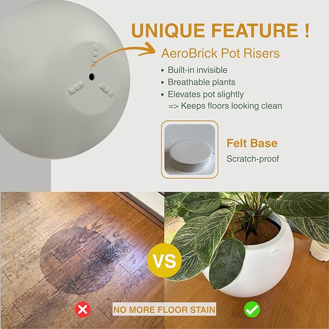 KUTE NEST 7.7" H x 22" D Round Bowl Fiberstone Planter for Succulent and Lotus with Drainage Hole, Smooth Finishes, Weather Resistant, Included 2 Extra Coco Mats (Light Gray, 19.9" Pot Opening)
