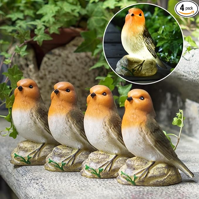 Solar Garden Decor Outdoor Statues - Waterproof Loving Bird Lights Decor for Yard, Lawn, Patio and Balcony Ornament, Unique House Warming Gifts for Women Grandma - 4 Pack