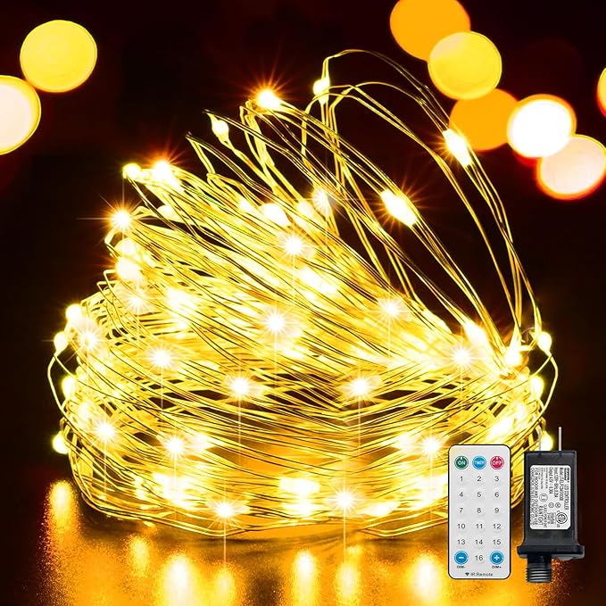LAMPHOME Fairy Lights Plug in, 33Ft 100 LEDs Waterproof Twinkle Firefly Lights, Adaptor Included, Starry String Lights for Wedding Indoor Outdoor Christmas Patio Garden Decoration, Warm White