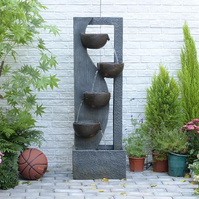 Outdoor Waterfall Fountain 5 Tier Tall Design 49.2 Inch Water Fountain with LED Lights and Pump Decorative Water Feature for Garden Patio Backyard