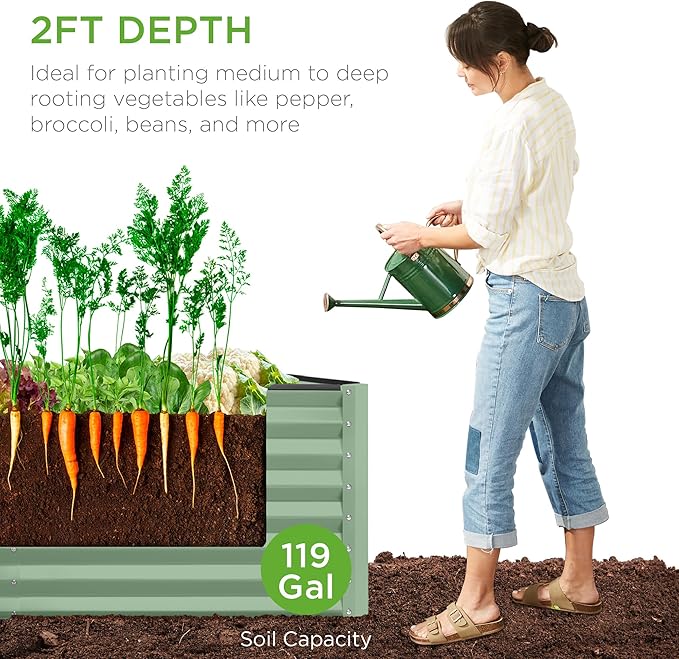 Best Choice Products 4x2x2ft Outdoor Metal Raised Garden Bed, Deep Root Planter Box for Vegetables, Flowers, Herbs w/ 119 Gallon Capacity - Sage Green