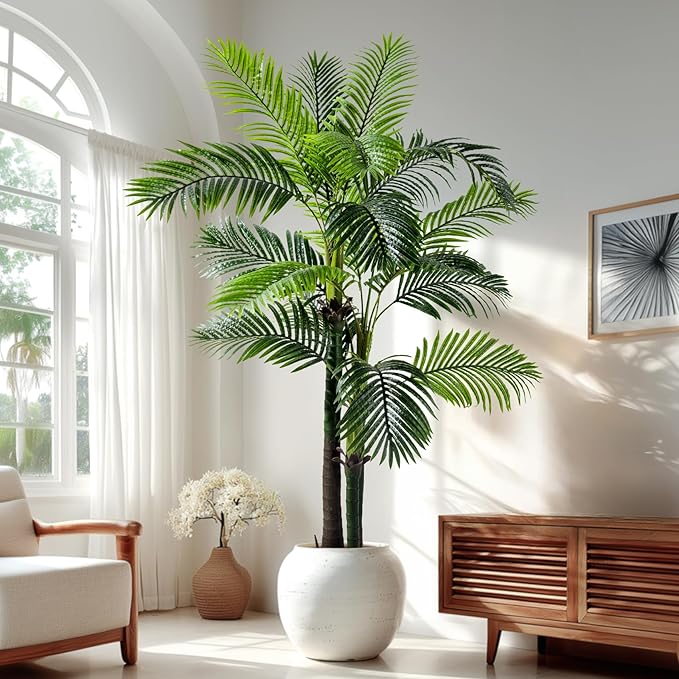Erimda 6.2FT Artificial Phoenix Palm Tree Artificial Plants Indoor Outdoor Large Faux Coconut Silk Palm Tree Tropical Fake Tree Faux Sago Palm Plant for Modern Farmhouse Yard Outside Patio Poolside
