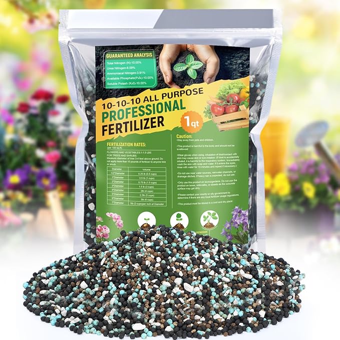 10-10-10 Slow-Release Premium Fertilizer - All-Purpose Plant Food for Indoor Outdoor Gardening Vegetables Flowers Lawn Trees Shrubs, 1 Quart