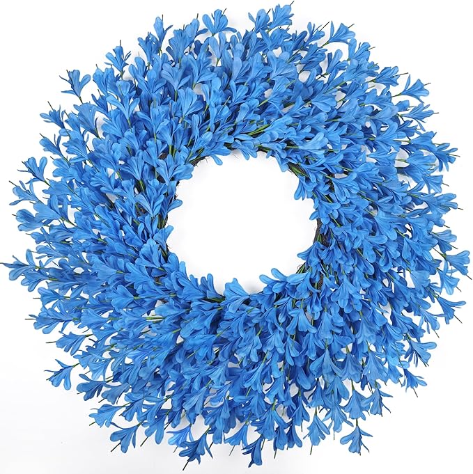 26 Inch Spring Wreaths for Front Door Large Easter Valentines Forsythia Floral Summer Spring Door Wreaths Outdoor All Season Spring Decorations for Home Porch Room Window Wall Farmhouse Decor (Blue-R)
