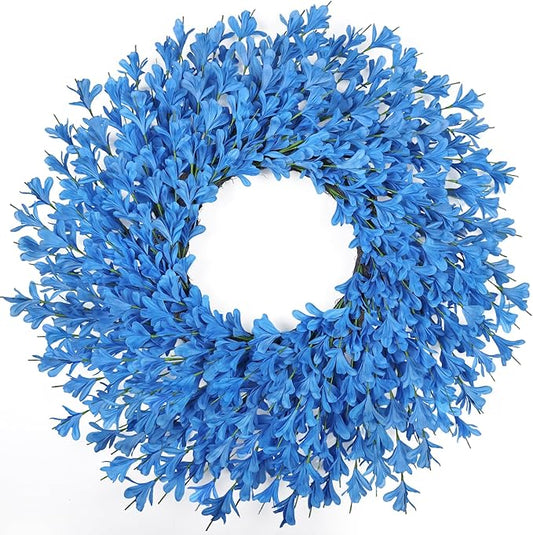 26 Inch Spring Wreaths for Front Door Large Easter Valentines Forsythia Floral Summer Spring Door Wreaths Outdoor All Season Spring Decorations for Home Porch Room Window Wall Farmhouse Decor (Blue-R)