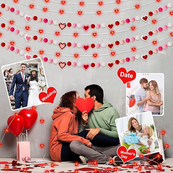 pozzolanas 2 Pack Red Heart Led Fairy Lights Battery Operated String Lights, 7 ft 20 LED Waterproof Firefly Light on Silver Wire for Home Party Wedding Valentines Decorations
