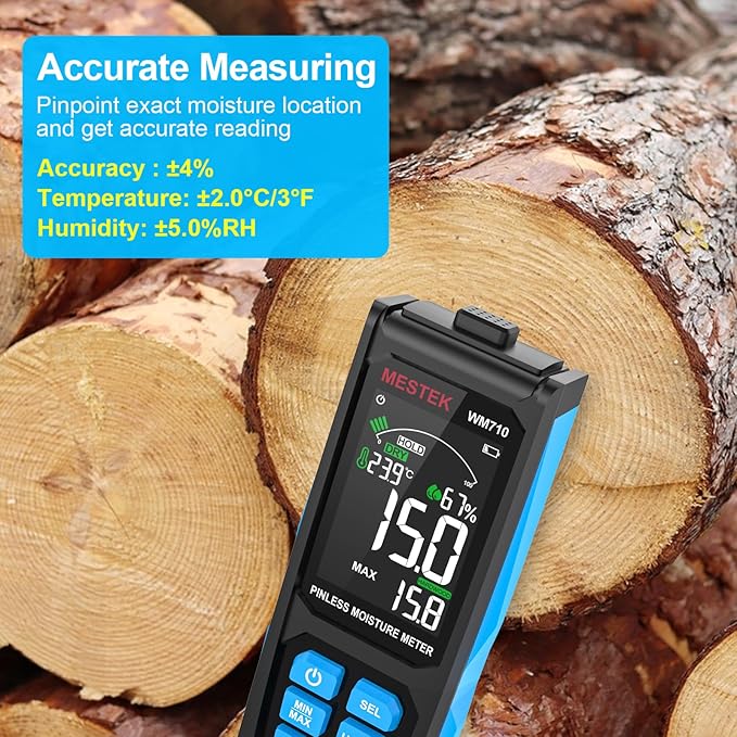 MESTEK Pinless Wood Moisture Meters for Drywall, Water Leak Detector, Wall Moisture Tester for Lumber Concrete Building, Wall Moisture Sensor Digital Humidity Tester for Firewood