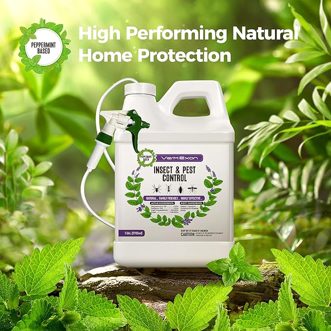 VermExon Peppermint Oil Insect & Pest Control Spray – 128oz Natural Plant-Based Bug Killer for Spiders, Ants, Flies, and Other Insects, Safe for Home & Kitchen Use