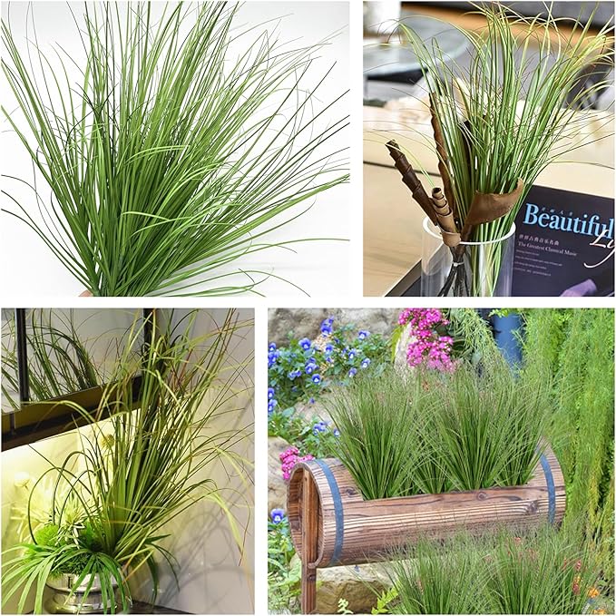 Artificial Plants, Fake Grass Shrubs Faux Wheat Grass Greenery Wheatgrass Stems Ornamental Weed Plant Decor for Indoor Outdoor Farmhouse Wedding Party Home Vase Flowers Bundles DIY Decoration - 8 Pack