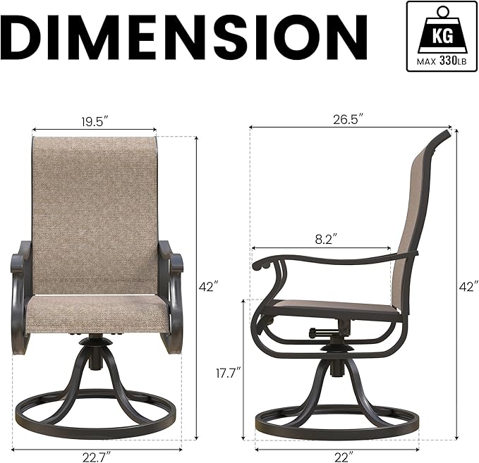 Patio Swivel Chairs Set of 6, Outdoor Dining Chairs with High Back, All-Weather Swivel Rocker Chair for Lawn, Porch or Garden (Brown)