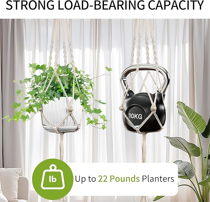 IDEEEPAN Macrame Plant Hanger - Fits 4 to 12 inches Pots for Indoor Outdoor, 44 Inch, 2 Pack, Ivory (POTS NOT Included)